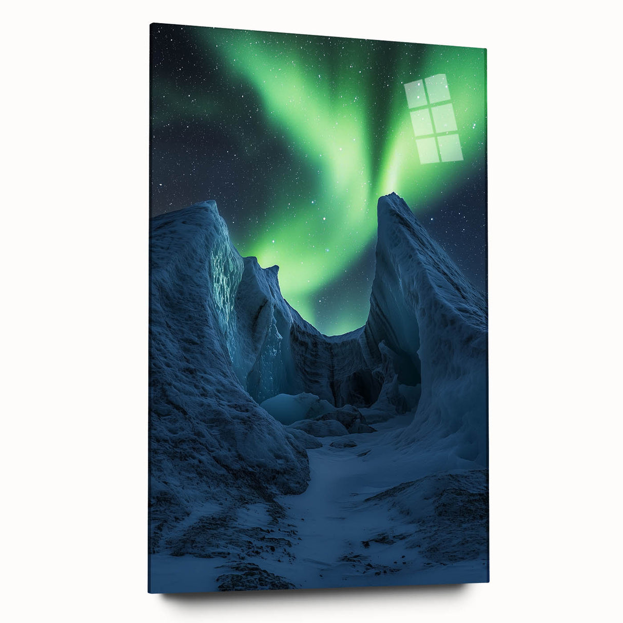Acrylic glass artwork depicting a breathtaking landscape with dramatic cliffs, showcasing vibrant colors and intricate details, perfect for modern home decor.