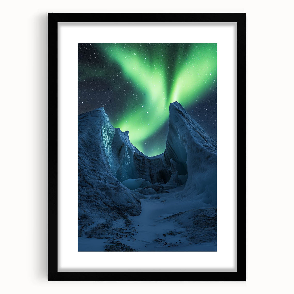 Framed landscape artwork depicting dramatic cliffs with a black mat, showcasing natural beauty and elegance in home decor, perfect for modern interiors.