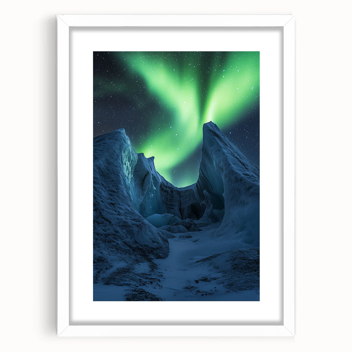 Framed landscape artwork showcasing dramatic cliffs with a white mat border, ideal for home decor or office spaces, highlighting nature's beauty and tranquility.