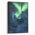 Framed canvas art depicting a stunning landscape of rugged cliffs against a vibrant sunset, showcasing rich colors and intricate details, ideal for home decor.