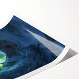 Vibrant rolled print showcasing a stunning landscape of cliffs and natural formations, featuring rich colors and intricate details, perfect for home decor.