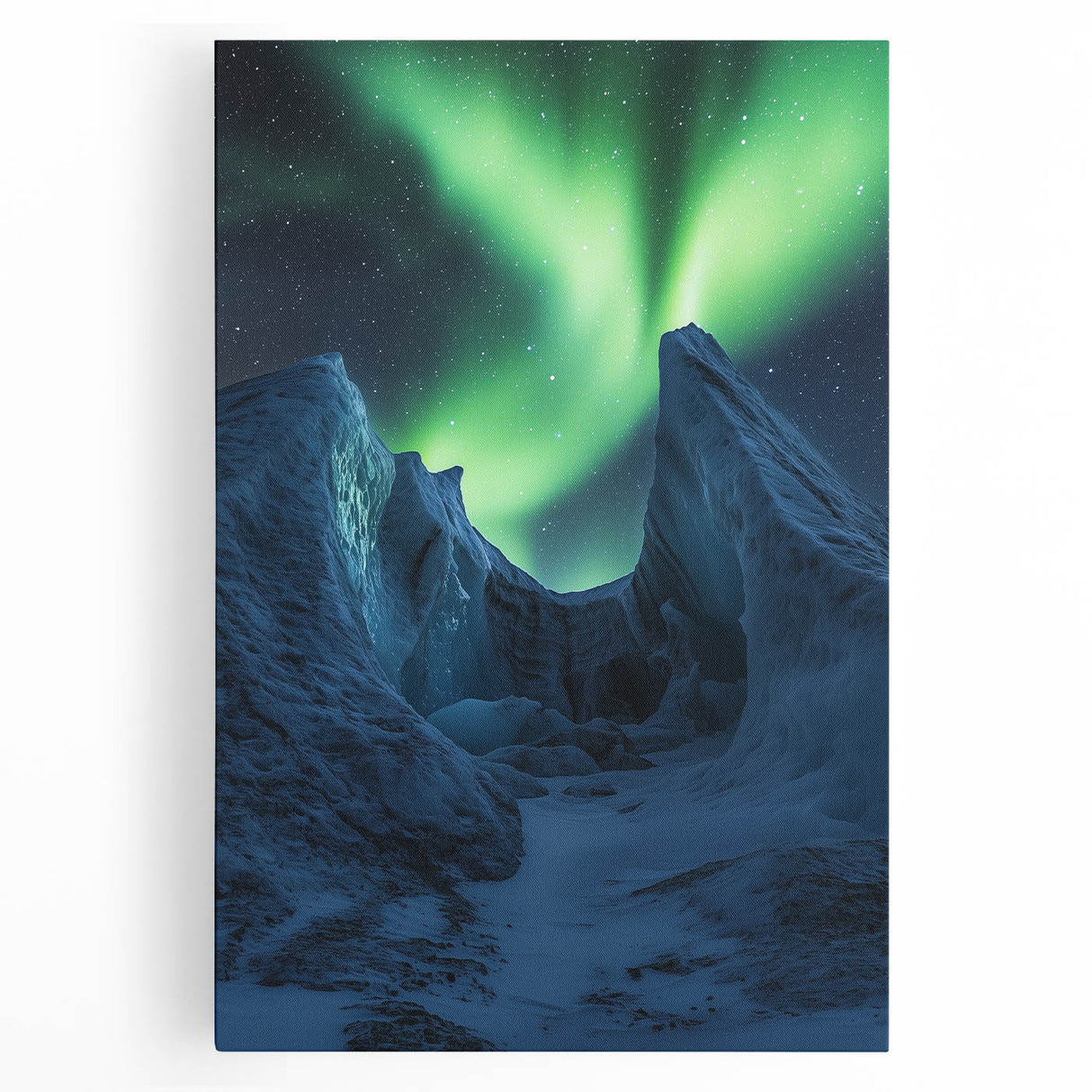 Stretched canvas artwork depicting a breathtaking landscape of dramatic cliffs under a vibrant sunset, showcasing rich colors and intricate details, perfect for home decor.