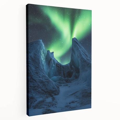 Stretched canvas artwork depicting a stunning landscape with dramatic cliffs under a vibrant sky, ideal for home decor and art enthusiasts seeking breathtaking nature scenes.