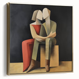 Framed abstract figurative canvas artwork in silver and gold tones, showcasing a modern design perfect for contemporary home decor. Ideal for living rooms or art collections.