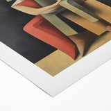 Abstract figurative rolled canvas artwork showcasing vibrant colors and dynamic shapes, perfect for modern home decor, packaged securely in a durable tube.