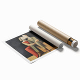 Abstract figurative art print showcasing vibrant colors and fluid shapes, elegantly rolled and packaged in a protective tube, ideal for modern home decor.