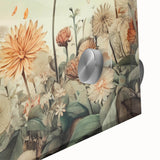 Close-up of vibrant abstract floral wall art on acrylic glass, showcasing intricate details and rich colors, perfect for modern home decor accents.