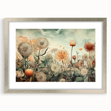 Abstract floral wall art framed in silver with a mat, showcasing vibrant colors and intricate designs, perfect for enhancing modern home decor.
