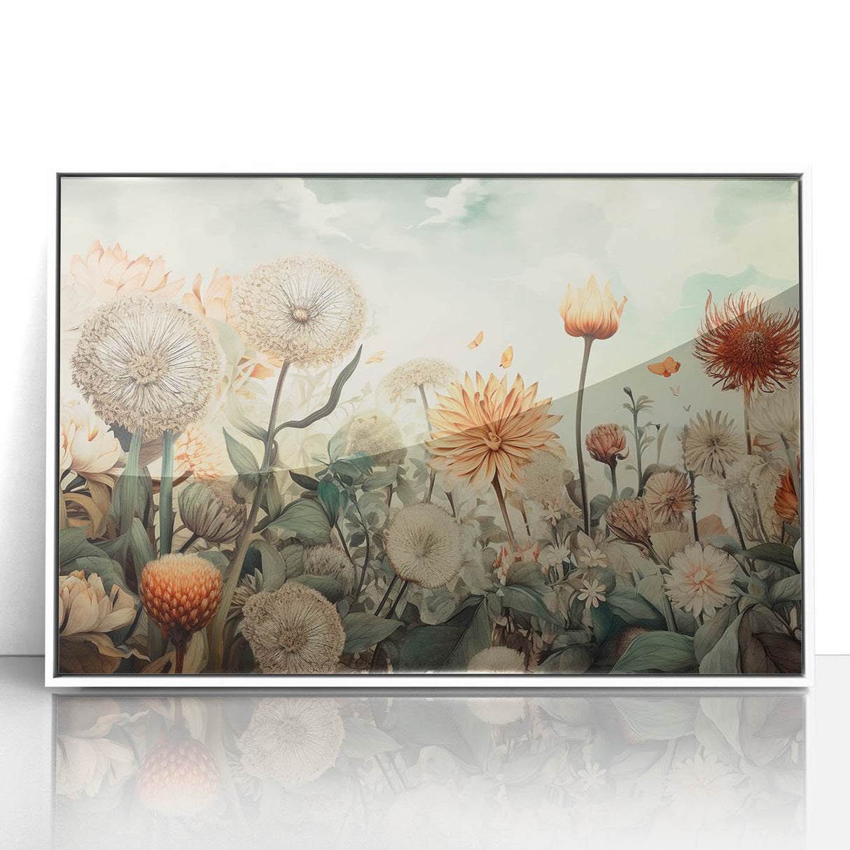 Framed acrylic wall art featuring a vibrant abstract floral design in white and pastel colors, designed to enhance modern home decor aesthetics.