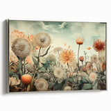 Framed abstract floral wall art in elegant silver frame, showcasing vibrant colors and intricate patterns, perfect for modern home decor and artistic flair.