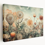 Abstract floral wall art on stretched canvas showcasing vibrant colors and intricate designs, viewed from the side, perfect for modern home decor.
