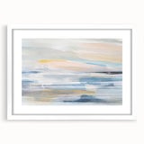 Abstract landscape wall art featuring vibrant colors and geometric shapes, framed with a white mat. Ideal for modern home decor to enhance artistic ambiance.