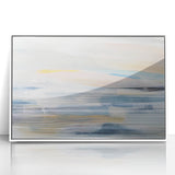 Framed abstract landscape wall art in white acrylic, showcasing vibrant colors and fluid shapes, perfect for modern home decor. Ideal for enhancing living spaces.