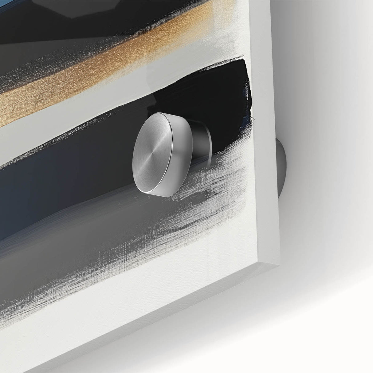 Modern Abstract Wall Art – Black and Blue with Gold Brush Texture