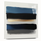 Modern Abstract Wall Art – Black and Blue with Gold Brush Texture