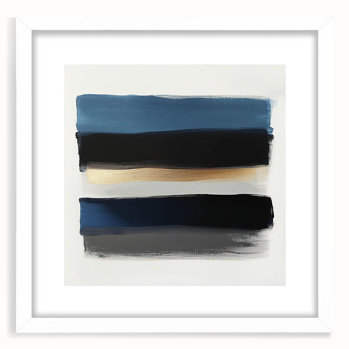 Modern Abstract Wall Art – Black and Blue with Gold Brush Texture