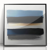Modern Abstract Wall Art – Black and Blue with Gold Brush Texture