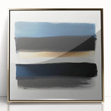 Modern Abstract Wall Art – Black and Blue with Gold Brush Texture