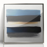 Modern Abstract Wall Art – Black and Blue with Gold Brush Texture