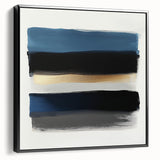 Modern Abstract Wall Art – Black and Blue with Gold Brush Texture