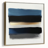 Modern Abstract Wall Art – Black and Blue with Gold Brush Texture