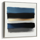 Modern Abstract Wall Art – Black and Blue with Gold Brush Texture