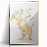 Mid-century modernist large art print of food and drinks, framed in gold acrylic, suitable for modern kitchen decor.