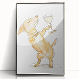 Mid-century modernist art depicting food and drinks in pastel shades, acrylic print framed in silver.