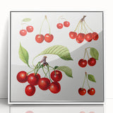 Art Deco style poster featuring an assortment of fruits in vibrant colors, framed in white acrylic.