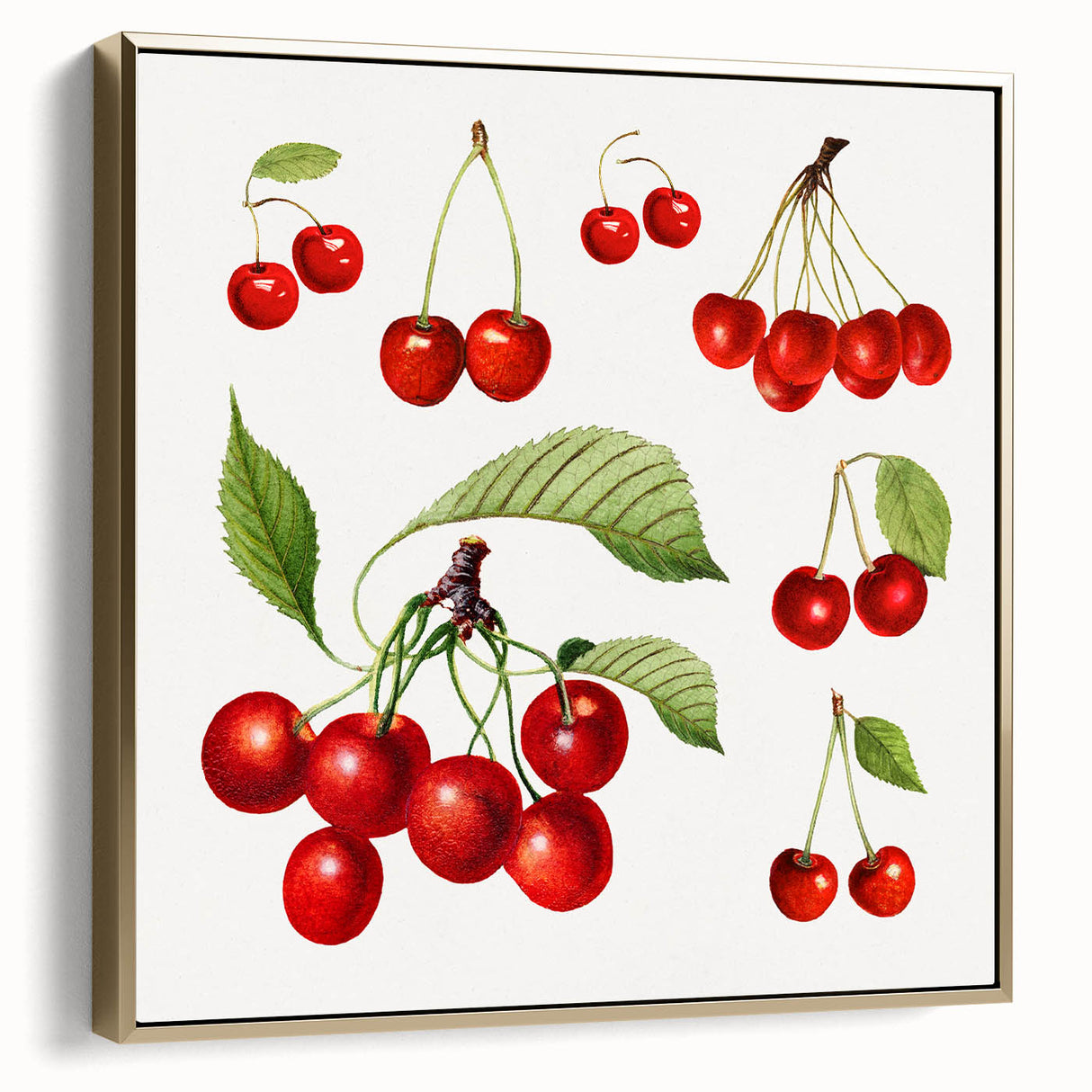 Framed canvas featuring a vintage poster of assorted fruits in muted silver and gold tones, ideal for bedroom wall decor.
