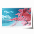 Vibrant landscape beach scene rolled print showcasing serene turquoise waters, golden sands, and lush palm trees, ideal for home decor or coastal-themed interiors.