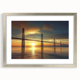 Landscape bridge frame with a silver mat, showcasing a modern design. Ideal for displaying artwork or photographs, enhancing any home decor with a sleek finish.