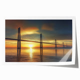 Landscape bridge rolled print showcasing a stunning view of a serene river landscape, featuring lush greenery and a clear blue sky. The artwork is elegantly rolled, ideal for framing and enhancing any space with its vivid colors and tranquil ambiance.