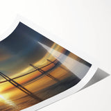 Rolled print of a landscape bridge design showcasing vibrant colors and intricate details, packaged securely in a protective cardboard tube for easy display.