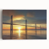 Landscape canvas art depicting a serene bridge over a tranquil river, featuring vibrant colors and intricate details, ideal for home decor or art enthusiasts.