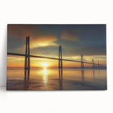 Stretched canvas artwork depicting a serene landscape bridge scene, showcasing vibrant colors and intricate details, perfect for enhancing home decor aesthetics.