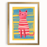 Striped Cat Illustration Print - Kids Room Art Prints