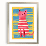 Striped Cat Illustration Print - Kids Room Art Prints