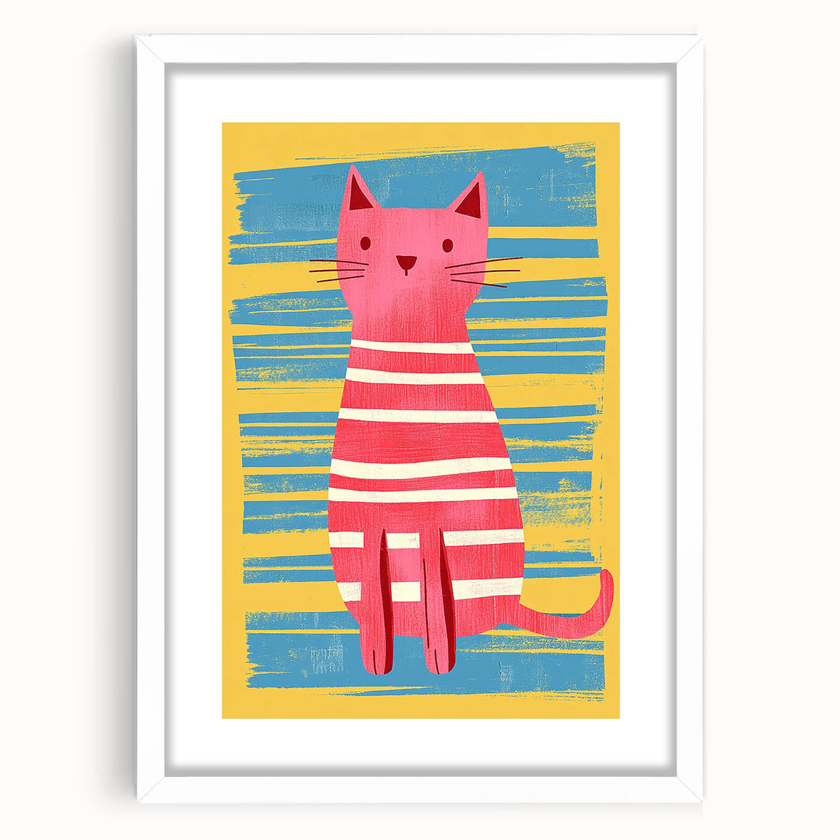 Striped Cat Illustration Print - Kids Room Art Prints