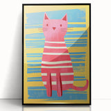 Striped Cat Illustration Print - Kids Room Art Prints