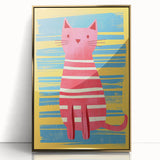 Striped Cat Illustration Print - Kids Room Art Prints