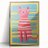Striped Cat Illustration Print - Kids Room Art Prints