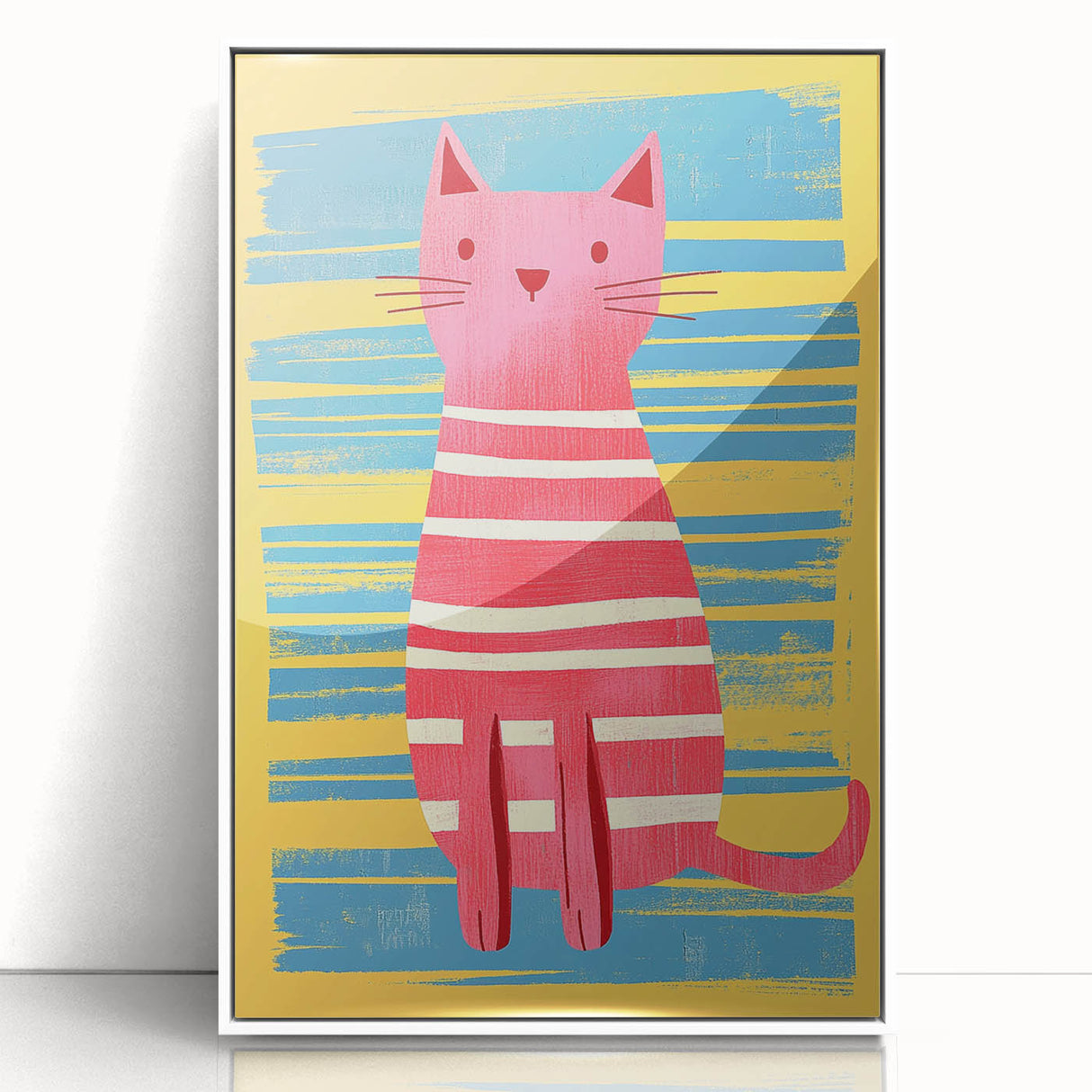Striped Cat Illustration Print - Kids Room Art Prints