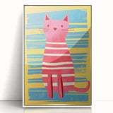 Striped Cat Illustration Print - Kids Room Art Prints