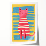 Striped Cat Illustration Print - Kids Room Art Prints