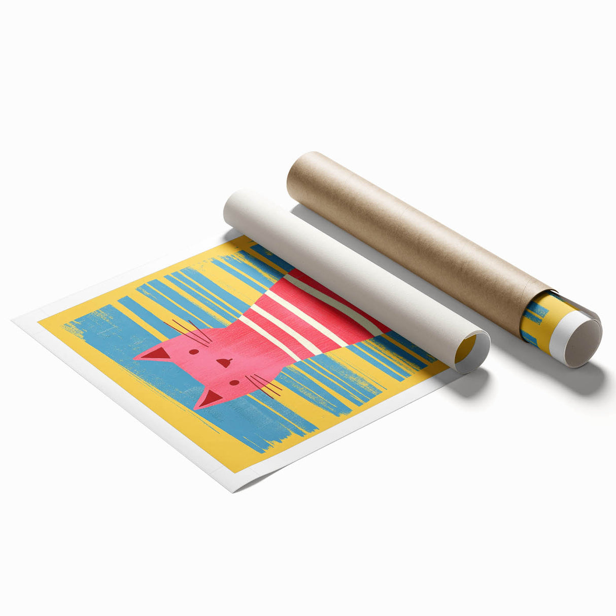 Striped Cat Illustration Print - Kids Room Art Prints