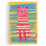 Striped Cat Illustration Print - Kids Room Art Prints