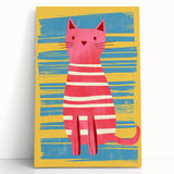 Striped Cat Illustration Print - Kids Room Art Prints
