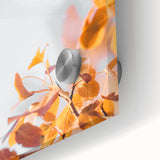 Large abstract wall art in autumnal hues on acrylic glass, ideal for dining room ambiance.