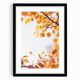 Extra large abstract art print featuring textured, colorful autumn leaves on a black framed canvas.